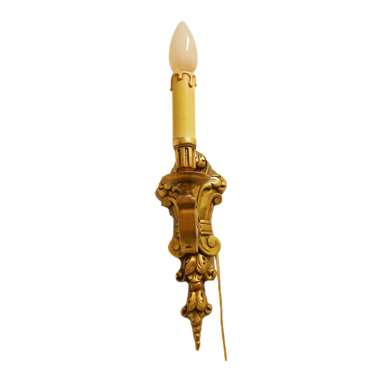 Vintage Goudkleurige Houten Wandlamp, Italy Jaren '50 1