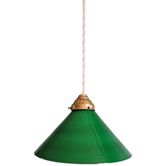Art Deco Hanglamp In Kegelgroen Opaline, 1920-30 1