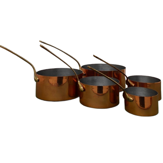 Set Antieke Landelijke Koperen Pannen Sauspannen Pannetjes 1