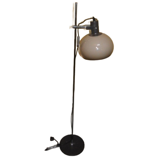 Retro Vloerlamp Met Bruine Mushroom Acryl Kap En Verchroomde Stang 1