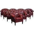 Unieke Set Van 10 Mooie Engelse Rundleren Chesterfield Clubfauteuils In Een Gevlamde Rode Kleur thumbnail 1