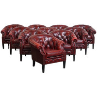 Unieke Set Van 10 Mooie Engelse Rundleren Chesterfield Clubfauteuils In Een Gevlamde Rode Kleur