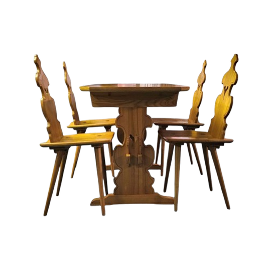 Cepelia Tiroler Chairs / Table / Set Of 5 / Poland 1960s / Marked 1