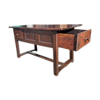 Oude Robuuste Franse Tafel, Sidetable Met 2 Lades Afm. 135x6 thumbnail 1