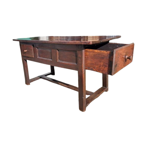 Oude Robuuste Franse Tafel, Sidetable Met 2 Lades Afm. 135X6