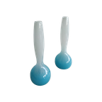 Vintage Glazen Blauw Witte Vazenset Handgeblazen thumbnail 1