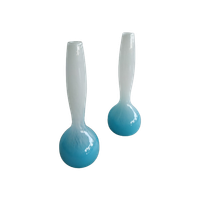 Vintage Glazen Blauw Witte Vazenset Handgeblazen
