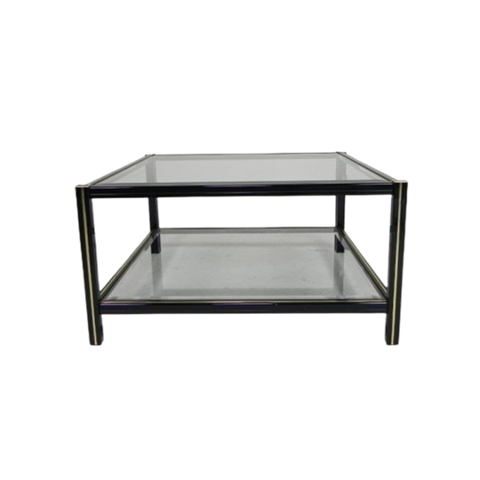 Hollywood Regency Salontafel Met 2 Geslepen Glasplaten, Jaren 70 1