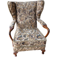 Vintage Stoffen Armleunstoel Oorfauteuil