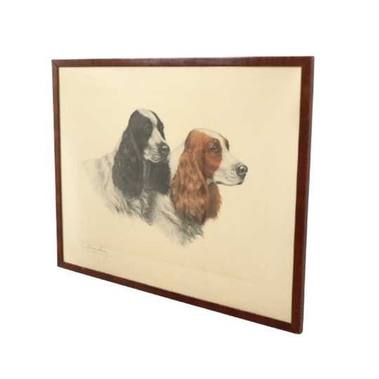 Grote Kleuren Litho Leon Danchin Jachthond Spaniël 68x55cm 1
