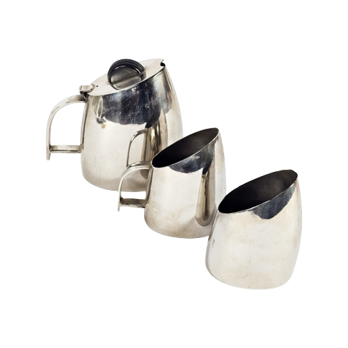 Art Deco Stijl - Bauhaus - Koffie/Thee Set. (4) - Metaal - Chroom - Zilver - Bakeliet - 2E Kwart