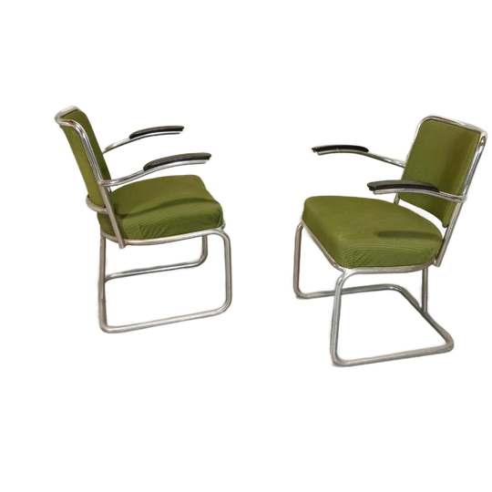 Set Van 2 Vintage Bauhaus Gispen Buisframe Stoelen 1