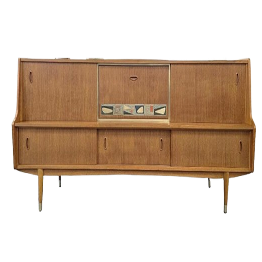 Vintage Xl Kast / Dressoir / Buffetkast Met Keramiek Accent 1