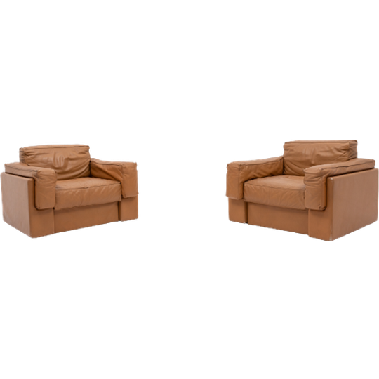 Italian Modern Cognac Leather Club Armchairs / Fauteuil 1