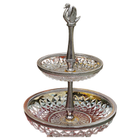 Vintage Kristallen Bonbonschaaltje 2 Laags Met Zwaan Ornament