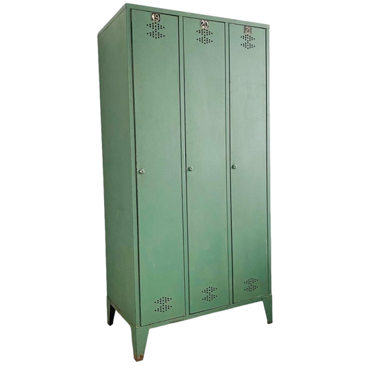 Vintage Franse Industriële Locker Groen Patina 1