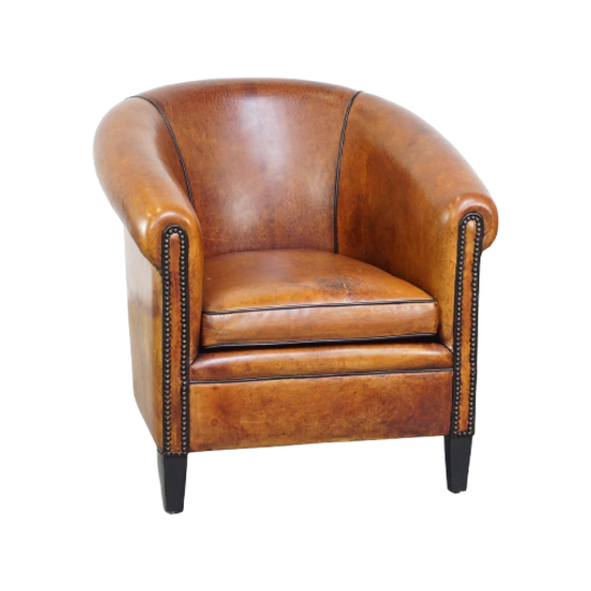 Luxe Vormgegeven Vintage Clubfauteuil Gemaakt Van Schapenleer Met Een Luxe Afwerking 1