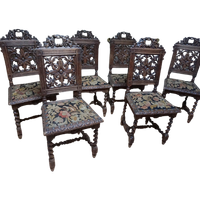 Set Van 6 Antieke Neo Renaissance Stoelen Met Druivenranken, 19De Eeuw