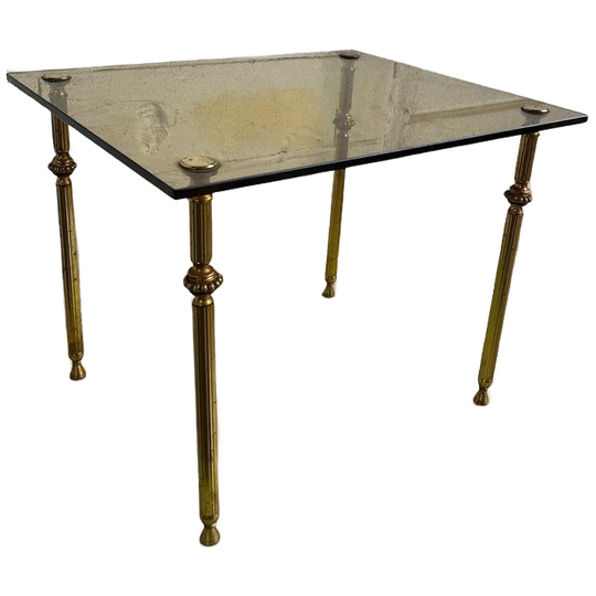 Vintage 'gouden' Messing Bijzettafel Met Fumé Glas Blad 1