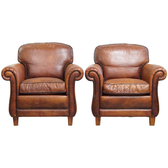 Set Van 2 Schapenleren Armchairs In Engelse Stijl Met Een Unieke Vormgeving En Mooie Kleuren 1