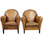 Prachtige, Tijdloze Schapenleren Set Van 2 Design Fauteuils/armchairs In Art Deco Stijl thumbnail 1