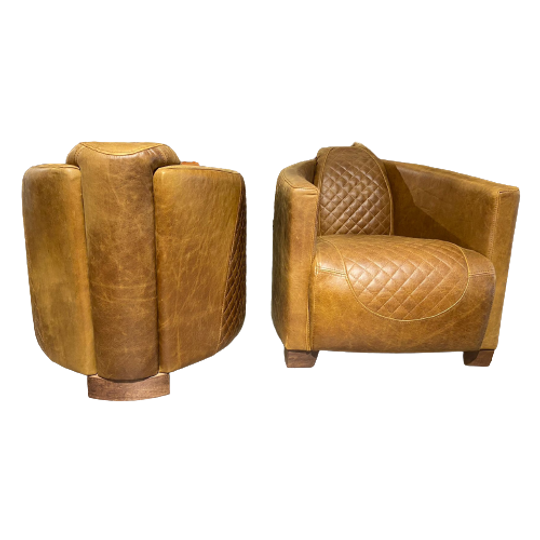2 X Stoere Industriële Aviator / Piloten Fauteuil In Prachtig Generfd Cigar Leder 1
