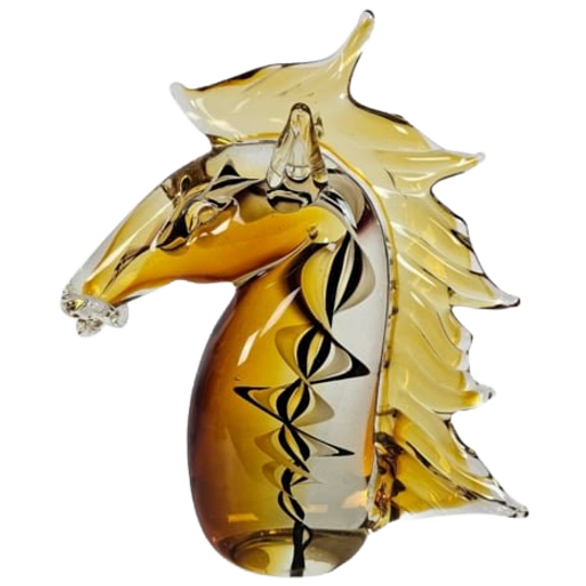 Murano Glas - Sculpture - 'horse Head' - Amber Glas - 3e Kwart 20e Eeuw 1