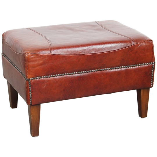 Cognac-kleurige Hocker Gemaakt Van Rundleer 1