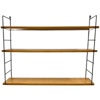 Vintage Wandrek Zwart Draadstaal, Licht Hout 3 Planken