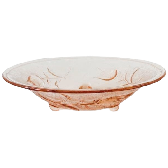 Art Deco Fruitschaal Rosaline Roze Glas Bloemen 1930’s 1