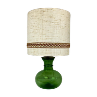 Vintage Xl Tafellamp Groene Glazen Bolvoet En Jute Kap
