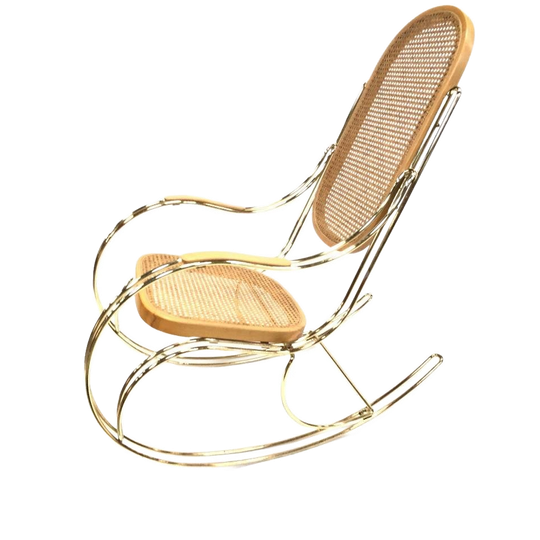 Vintage Schommelstoel Messing Bentwood Regency Stijl Design 1