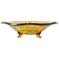 Vintage Glazen Fruitschaal Rüdesheim Amber Glas Walther & Sons