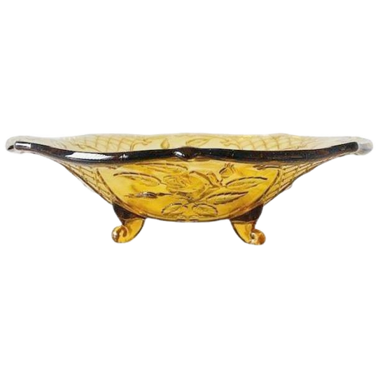 Vintage Glazen Fruitschaal Rüdesheim Amber Glas Walther & Sons 1
