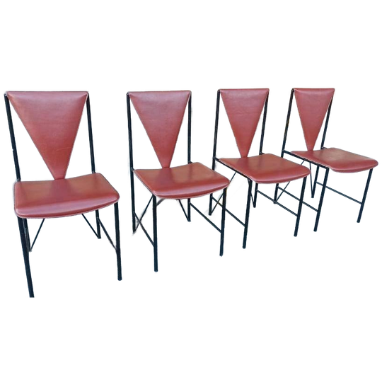 Set Van 4 Vintage Postmodern Leren Eetkamerstoelen 1