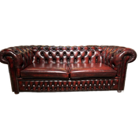 Engelse Chesterfield 3 Zits Bank Antiek Rood Leer