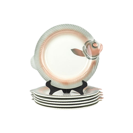 Set Van 6 Digoin Franse Visborden, 1950's 1