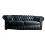 Stoere Zwarte Lederen Chesterfield Zetel / Canapé / Sofa thumbnail 1