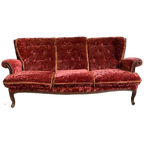 Vintage Barok Zetel / Canapee In Rood Fluweel – Antieke Sofa thumbnail 1