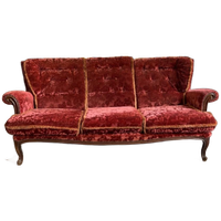Vintage Barok Zetel / Canapee In Rood Fluweel – Antieke Sofa
