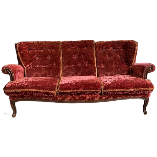 Vintage Barok Zetel / Canapee In Rood Fluweel – Antieke Sofa 1