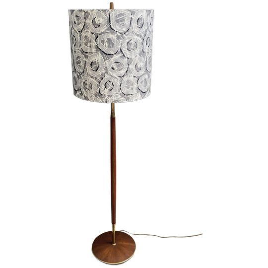 Vintage Teak Floor Lamp With Donut Print Shade 1
