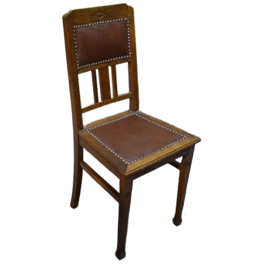 Antiek Eiken Stoeltje Met Schapenleer In Art Nouveau Stijl 1