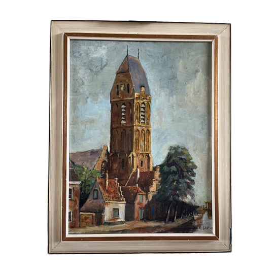 Olieverf Oudewater Grote Kerk H V Ingen 1