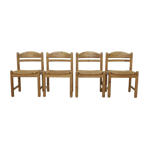 4X Dining Chair In Pinewood And Rattan By Lindebjerg Denmark, 1970S
