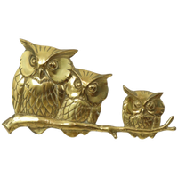 Gouden Wandsculptuur Uilen Op Tak Messing Seventies 47cm