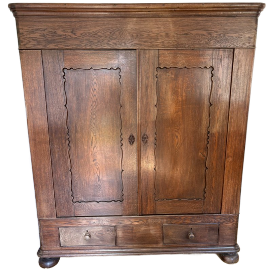 Antieke Vintage Eikenhouten Biedermeierkast 1