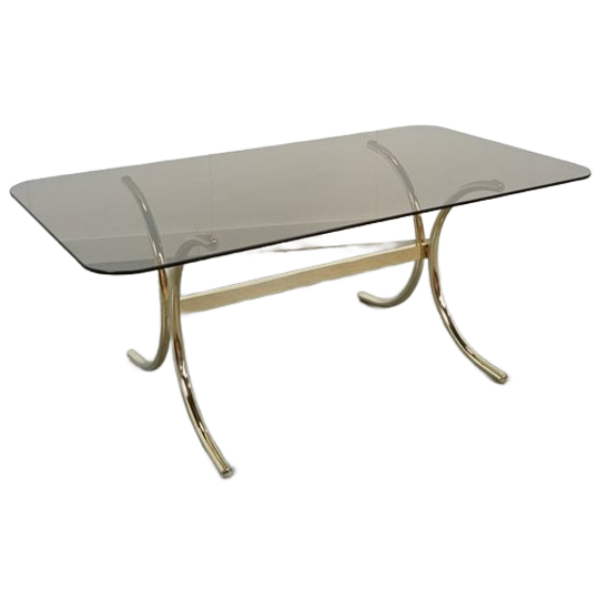 Rookglas Salontafel Met Goudkleurige Poten Uit Zweden 1