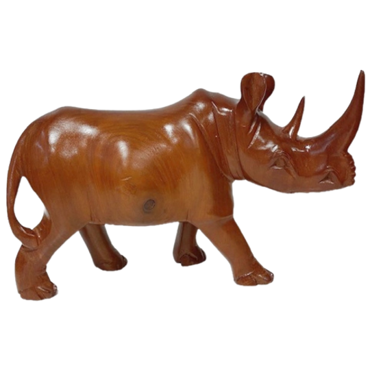 Antieke Xl Houten Neushoorn Rozenhout Vintage 1