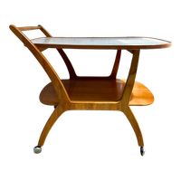 Barcart, Serveerwagen, Trolley Teakhout, Wit Blad Midcentury